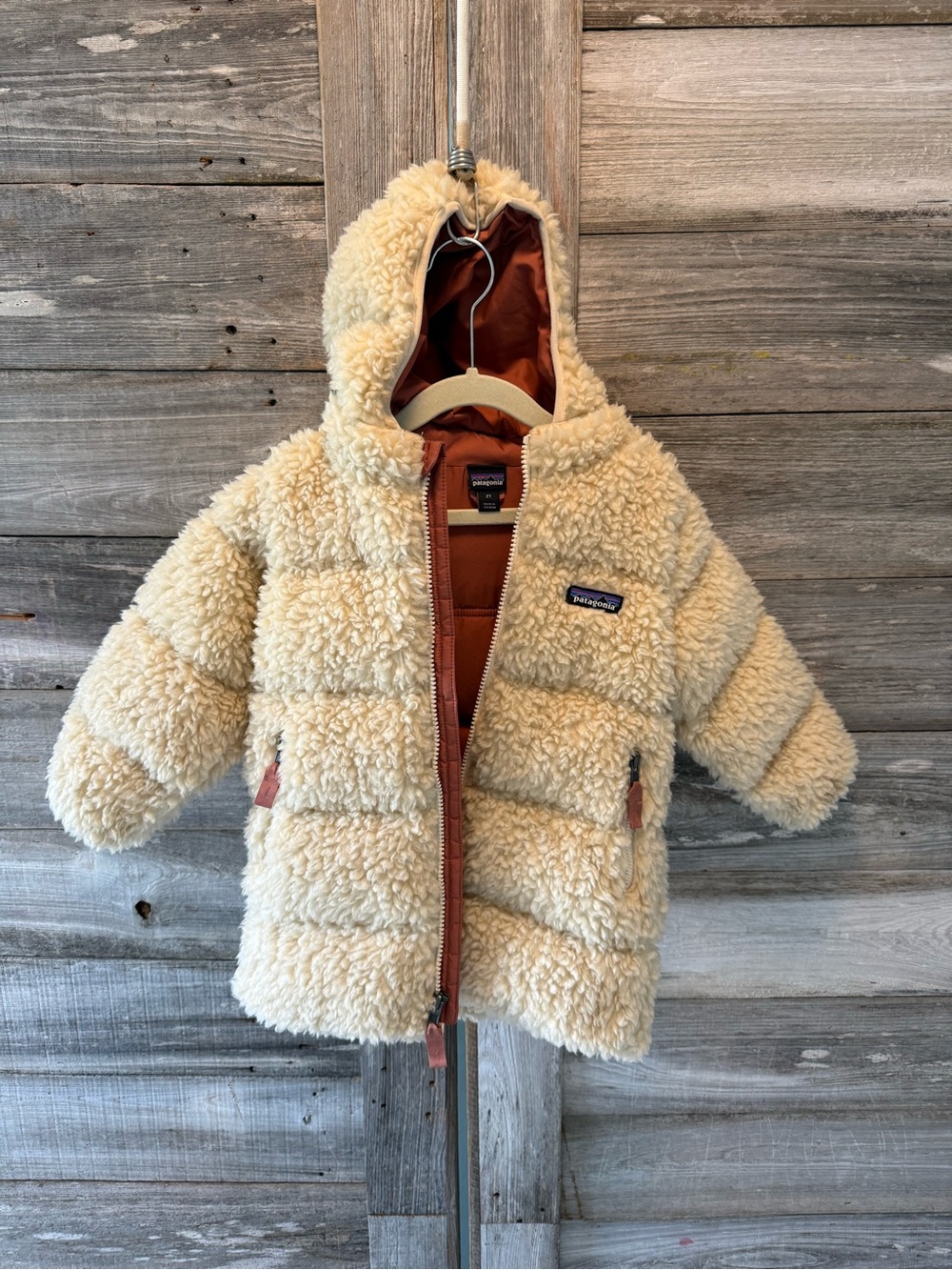 Patagonia Kids Cream Sherpa Puffer with Rust Lining